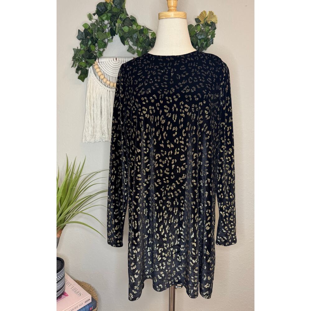 Show Me Your Mumu Black Glitter Velvet Cheetah Toby Swing Dress sz S